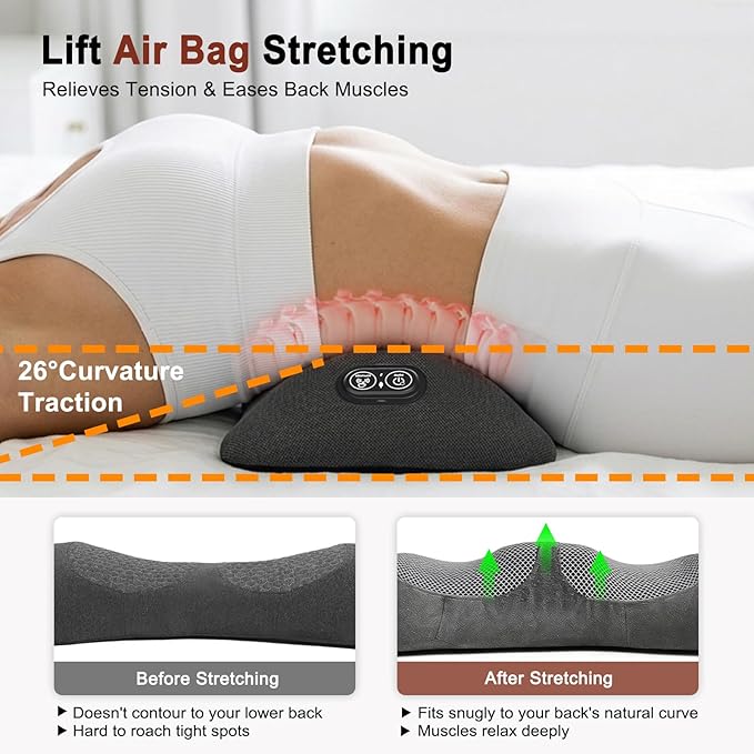 Triple Fusion Back Massager with Heat, Vibration and Smart Lift Support, Triple Fusion Massager with Ergonomic Memory Foam, Black