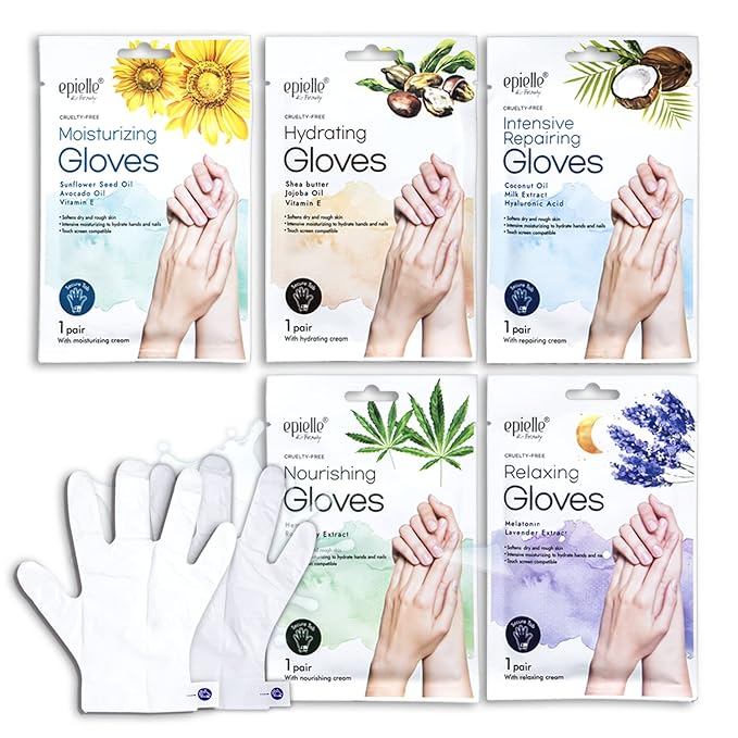 Epielle Assorted Hand Mask 5 Pairs, Deep Moisturizing Gloves for Dry, Rough Skin, Soften with Shea Butter, Self Care Gifts for Women, Spa Kit, Mothers Day Gifts