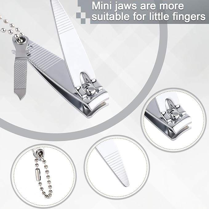 Bememo 24 Pcs Stainless Nail Clippers Set 2 Sizes Fingernail and Toenail Clippers with Chain Nail Cutter Tool Set Portable Travel Manicure Kit for Men Women Homeless Care Package Supplies(Silver)