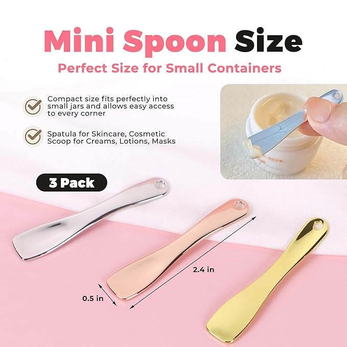 Metal Makeup Spatula Tool - Spatula for Skincare, Cosmetic Scoop for Creams, Lotions, Masks - Makeup Spatula in Rose Gold, Silver and Gold Colors