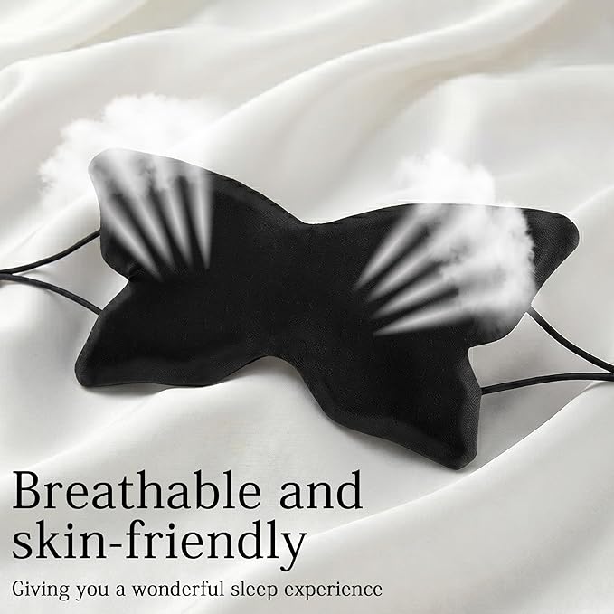Butterfly-Shaped Silk Sleep Mask for Women - Black Ultra-Soft Light Blocking Eye Cover with Elastic Strap, Ideal for Night Sleep Travel Office Naps & Home Use