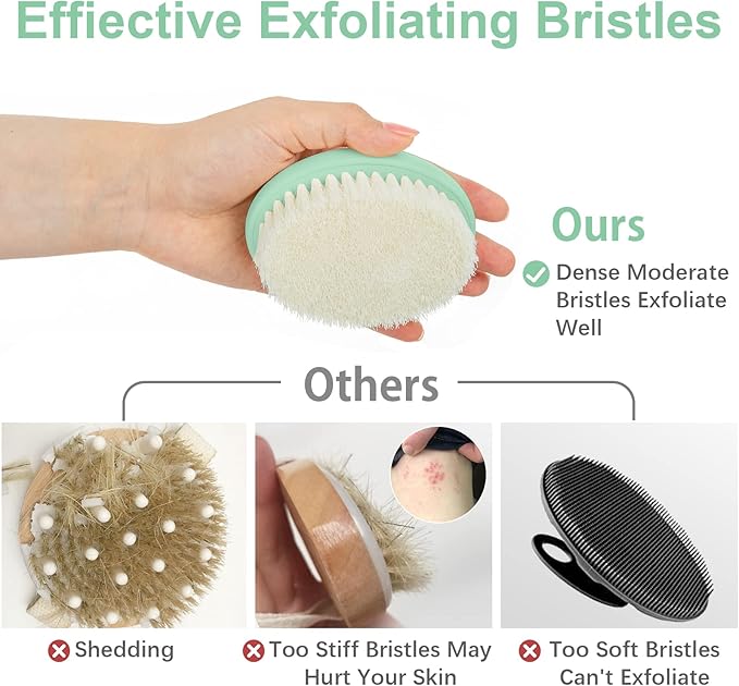 Dry Brushing Body Exfoliating Brush, Anti Slip Body Scrubber for Shower, Shower Body Cleaning Brush for Deep Cleansing & Soften Skin, Improve Circulation (Green)