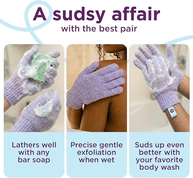Love Being Scrubbed Body Exfoliating Gloves (2 Pair, 4 Count, Assorted Colors), Stretchy Exfoliating Body Scrubber for Bath & Shower, Body Exfoliator for Women & Men for Softer, Smoother Skin