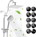 Hibbent cUPC Certified All Metal 8" Rainfall Showerhead Combo, High Pressure Shower Head with 10-Spray Mode Handheld, Innovative 4-way Diverter with Pause Mode, 71'' Shower Hose and Holder, Chrome