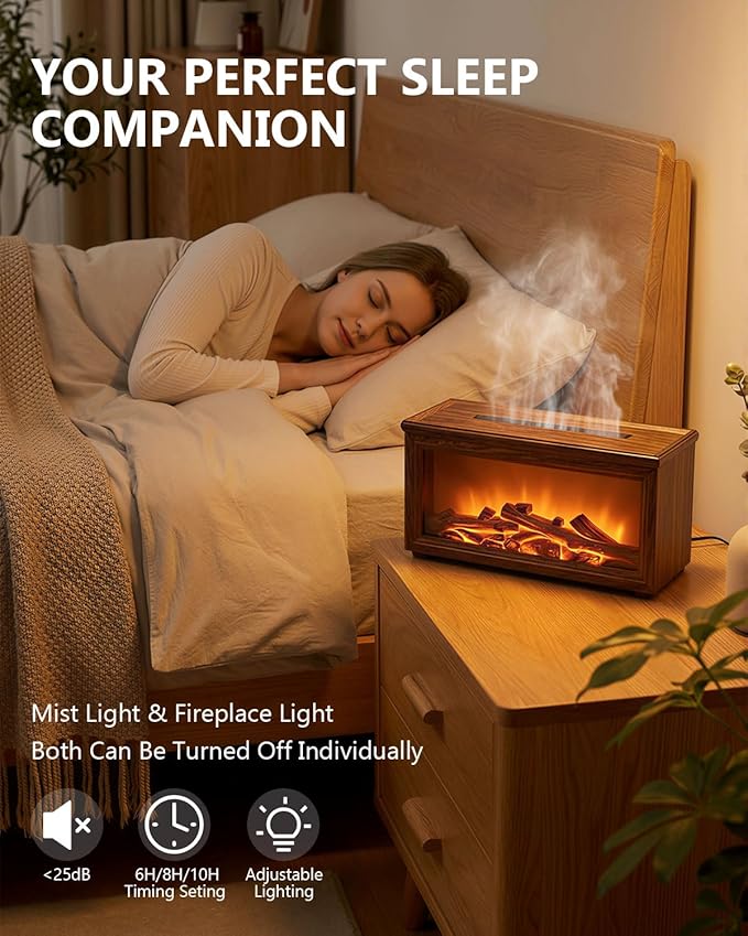 Essential Oil Diffuser, 7-Color Fireplace Fire Flame Aromatherapy Humidifier, 280ml Ultrasonic Aroma Diffuser Cozy Gift with Time Sets and Remote Control for Bedroom Home Yoga Office