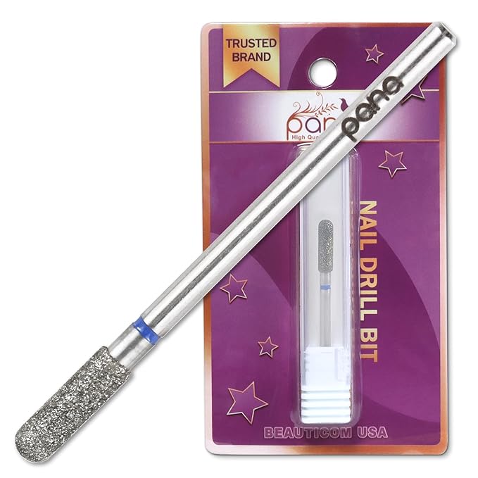 PANA 3/32" Diamond Carbide Safety Bit- Style 08, Medium Grit - Professional Cuticle Nail Drill Bits for Acrylic Gel Nails Dry Manicure Pedicure Shape Remove Tools