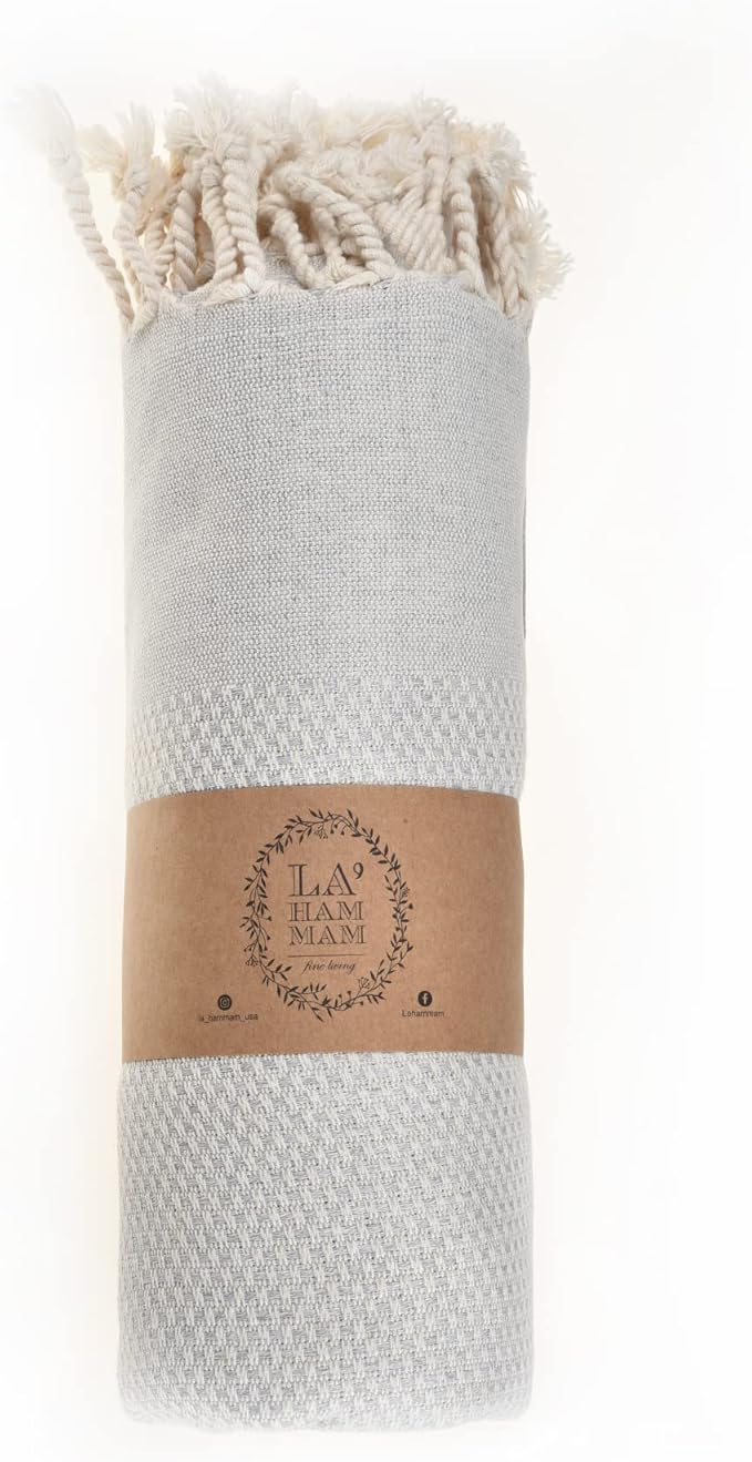 Beach Towel | Cotton Beach Towels, Easy to Carry, Sand Free, Highly Absorbent, Quick Dry, Turkish Towels for Travel Camping Bath Sauna Beach Gym Pool Yoga SPA by Lahammam, Akasya, Gray