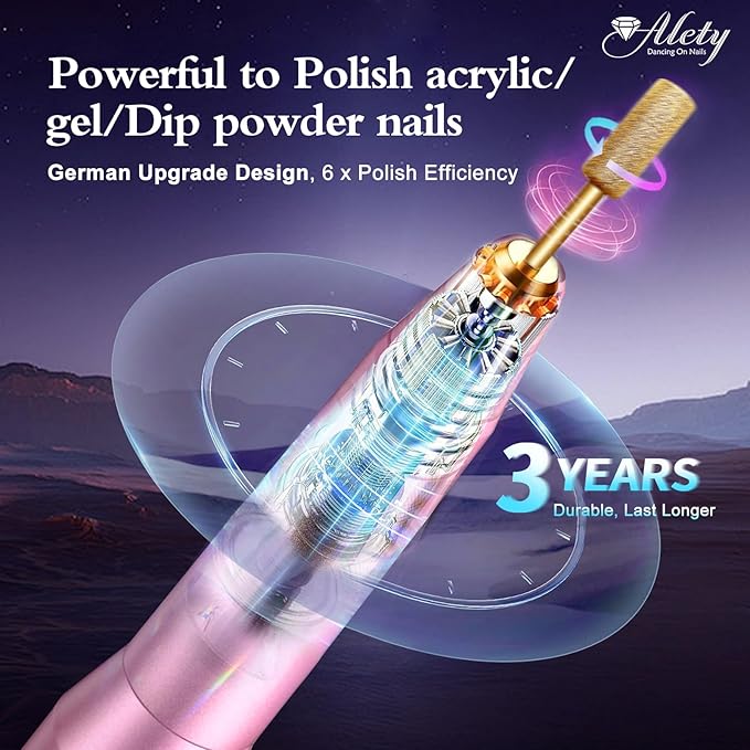 Alety Electric Nail Drill Kit, Portable File for Acrylic Gel Nails, Professional Machine Efile Manicure Pedicure Tools with Iridescent Bits Home Salon Use, Pink