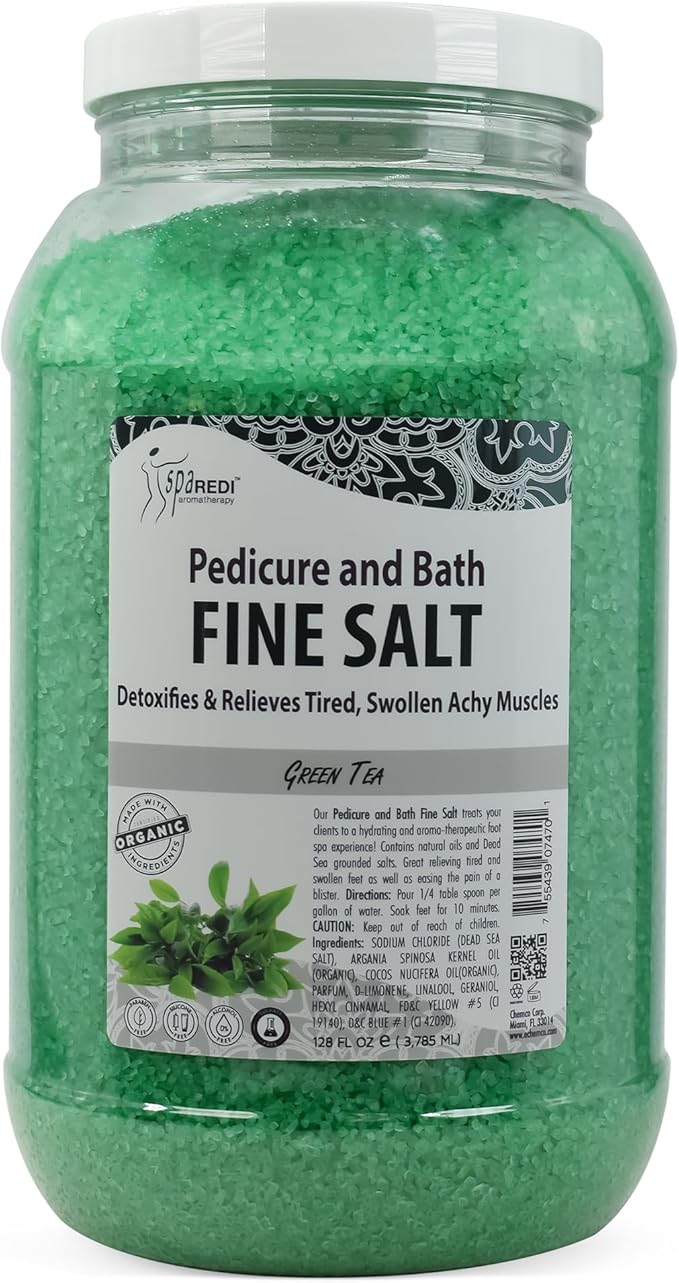 SPA REDI - Detox Foot Soak Pedicure and Bath Fine Salt, Green Tea, 128 Oz - Made with Dead Sea Salts, Argan Oil, Coconut Oil, and Essential Oil - Hydrates, Softens and Moisturizes