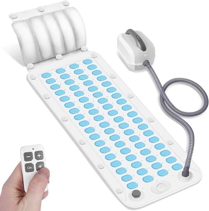 Crossing King Portable Spa Bubble Bath Massager - Bubble Bath Mat Tub Spa Massager with Upgraded Powerful Suction Cup, Electric Air Pump, Pillow and Remote Control for Relaxation, 45 * 17in (Blue)
