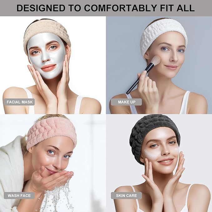 4 Pieces Spa Headband for Women Skincare Headband Makeup Headbands for Washing Face Spa Shower Gifts(Khaki, Pea Green, Grey, Pink)
