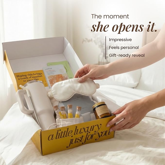 Opulent Luxury Self Care Gifts for Women - Hug in a Box Comfort Care Package - Spa Mothers Day Gift Set with 40 oz Tumbler & Cozy Blanket - Ideal for Thinking of You, Birthday, Sympathy & Corporate