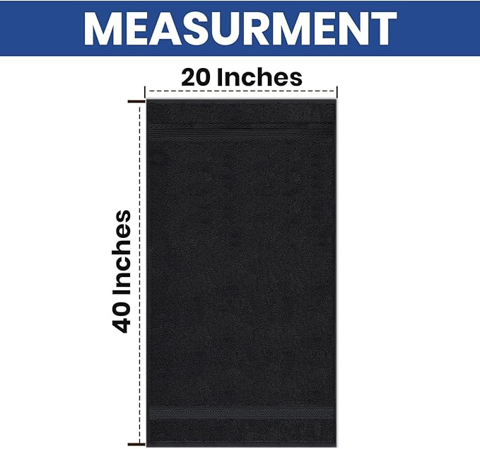 Linteum Textile Supply Luxury Hair Towels 100% Ring Spun Cotton Towel for Women, Men, Kids | 20x40 inches Quick Dry Towels for Gym, Beauty, Spa, Salon | Pack of 6 | Black | Superior Soft Touch