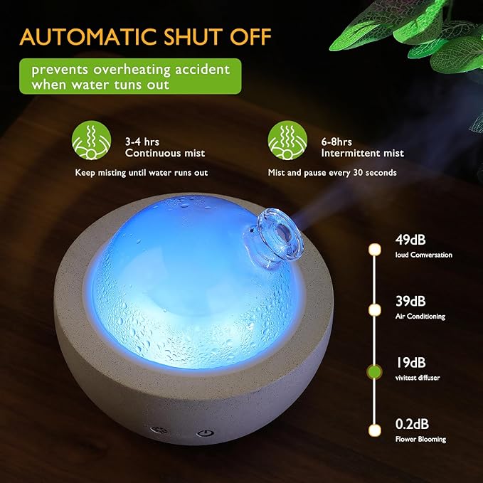 Essential Oil Aromatherapy Diffuser for Home Bedroom Large Room Glass Stone Ultrasonic Air Scent Mist Aroma Diffuser 200ML Defusers—Dark Gray