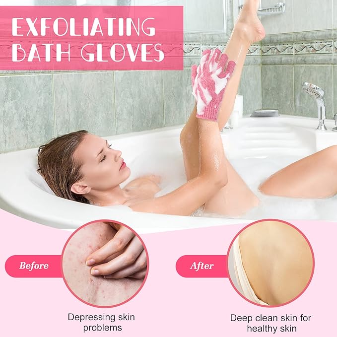 Tegeme 50 Pcs Exfoliating Gloves for Body, Double Sided Exfoliating Bath Shower Gloves for Women Deep Clean Skin for Spa Massage Beauty Skin Shower Scrubber Bathing Accessories(13 Colors)