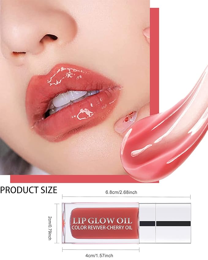 Plumping Lip Glow Oil,Hydrating Tinted Lip Oil Gloss,Glow Reviver Lip Oil,Long Lasting Moisturizing Clear Lip Plumper Oil Tint for Lip Care Dry Lip,Christmas Makeup Gift for Women (#012 Rosewood)