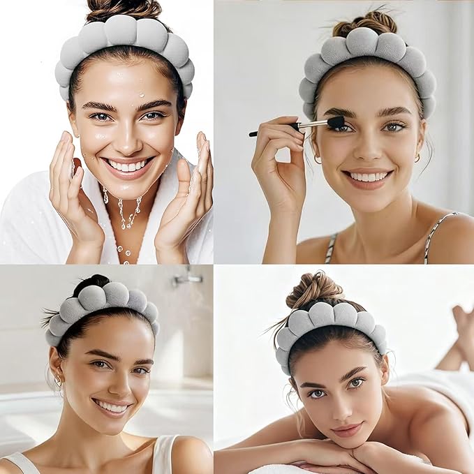 Spa Headbands for Washing Face Makeup Skin Care Women Bubble Facial Beauty Headbands Puffy Shower Towel Band Hairband