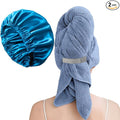 Large Microfiber Hair Towel Wrap & Satin Bonnet Set for Women, Ultra Absorbent Turban 24x42 Inches & Adjustable Night Cap for Curly Hair, Prevents Frizz & Breakage, Stocking Stuffers