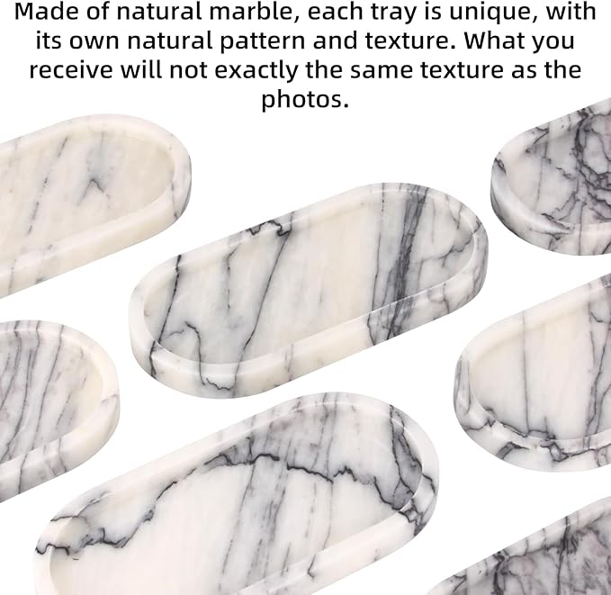 Natural Marble Tray Oval, Bathroom Vanity Tray for Countertop, Elegant Stone Decorative Organizer for Perfume, Jewelry, Home Decor (1, Lilac, 10 x 5 x 0.6)
