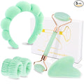 Chanaco Spa Headband and Wristbands for Women Skincare Headband for Washing Face Gua Sha & Jade Roller Facial Tools Green Makeup Fash Wash Hairband Teen Girl Gifts Trendy Stuff