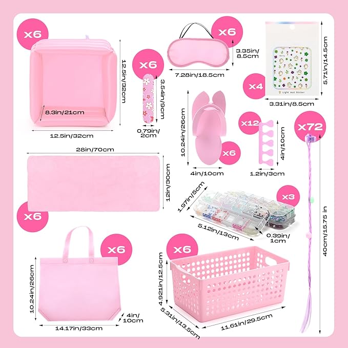 85 Pcs Spa Kit Nail Art Kit Sleepover Party Supplies with 12.5 x 12.5 in Inflatable Foot Tubs Foot Bath Towel and Basket DIY Manicure Pedicure Set for Slumber Party(Pink)