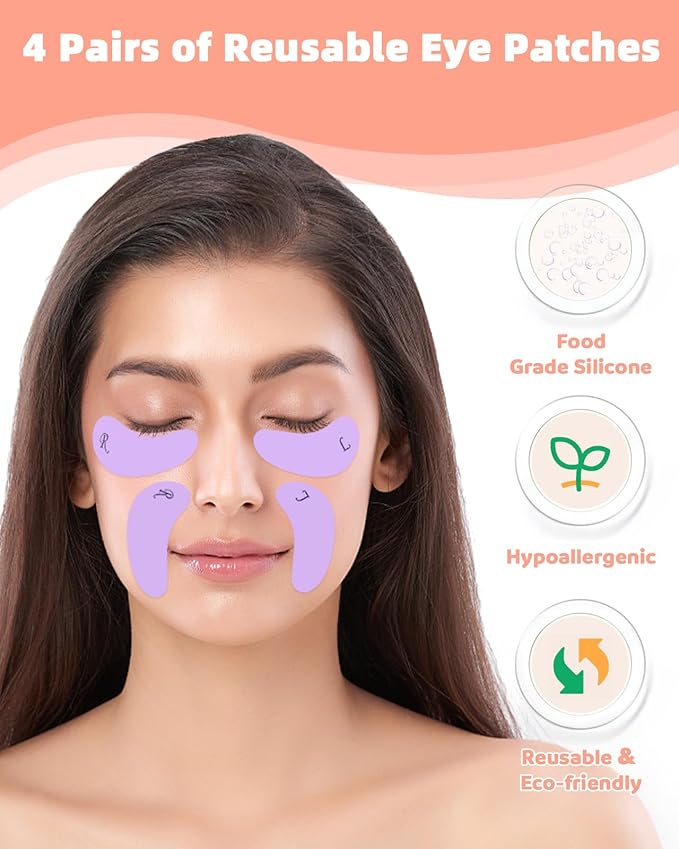 Under Eye Patches Silicone - 4 Pairs Reusable Eye Wrinkle Patches, Reusable Under Eye Mask, Plump Fine Lines & Wrinkles, Purple