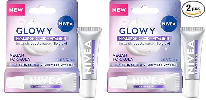 NIVEA Glowy Lips, Vegan Lip Balm with Hyaluronic Acid, Vitamin E, and Magnolia Extract, Moisturizing Lip Balm Instantly Boosts Natural Lip Glow, 0.35 Fl Oz Tube (Pack of 2)