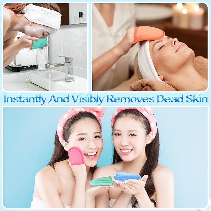 Frienda 4 Pcs Exfoliating Gloves Facial Scrub Mitts Exfoliator Scrubber for Face and Body Mitt Cleaning Dead or Dry Skin Remover Deep Exfoliating Polishing Glove for Men Women Bath Shower Spa Skincare