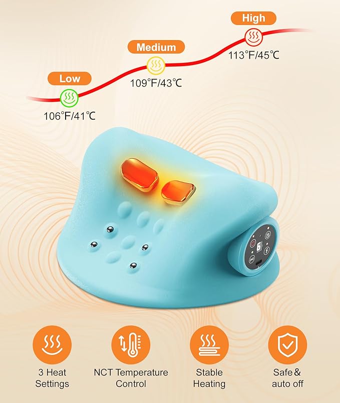 Ringco Neck Massager with Heat & Vibration 3 Level Adjustable, Heated Neck Stretcher with 6 Modes, Rechargeable Cervical Traction Device for Pain Relief & Muscle Relaxation, Gift for Women Men