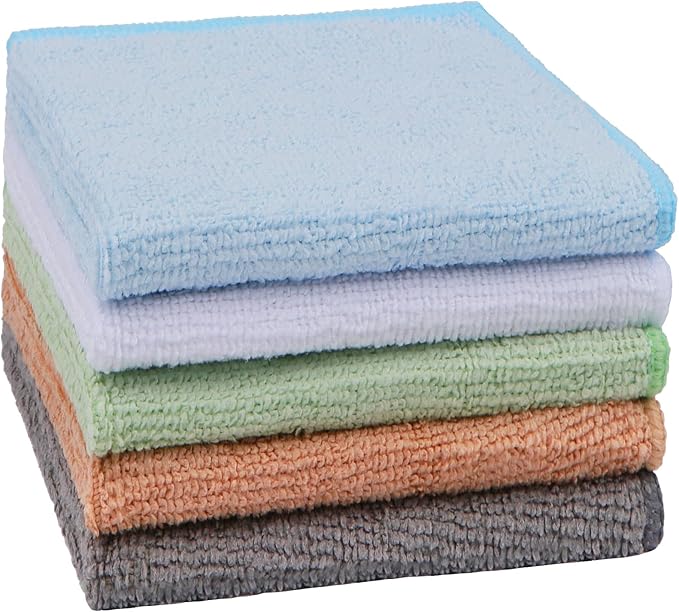Orighty Washcloths, 5 Pack Microfiber Face Towels, Highly Absorbent and Soft Feel Wash Cloths & Hand Towels for Bathroom, Hotel, Spa, and Gym, 11.5x11.5 Inch, Multicolor