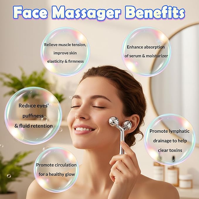 kullder Gua Sha Facial Tools & Face Roller Set 2pcs: Stainless Steel Lymphatic Drainage Massager & Ice Roller for Eye, Body, Neck, Jawline Sculptor, Skin Care Routine, Self Care Gifts for Women