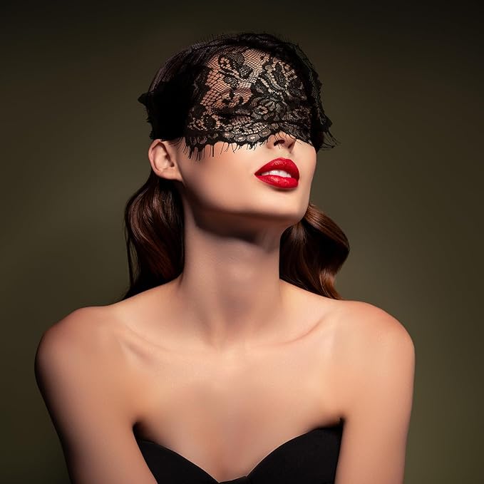 FRESHME Lace Sleep Eye Mask - Black Flower Embroidery See-Through Blindfold Adjustable Eyes Covers for Women Bed Night Sleeping Time Gift