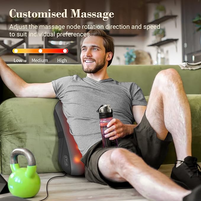 CuPiLo Back Massager for Pain Relief Deep Tissue FSA Eligible HSA, Upgrade 8 Massage Nodes for Upper and Lower Back, Shiatsu Back Massager with Heat for Chair, for Women Men(Corded)