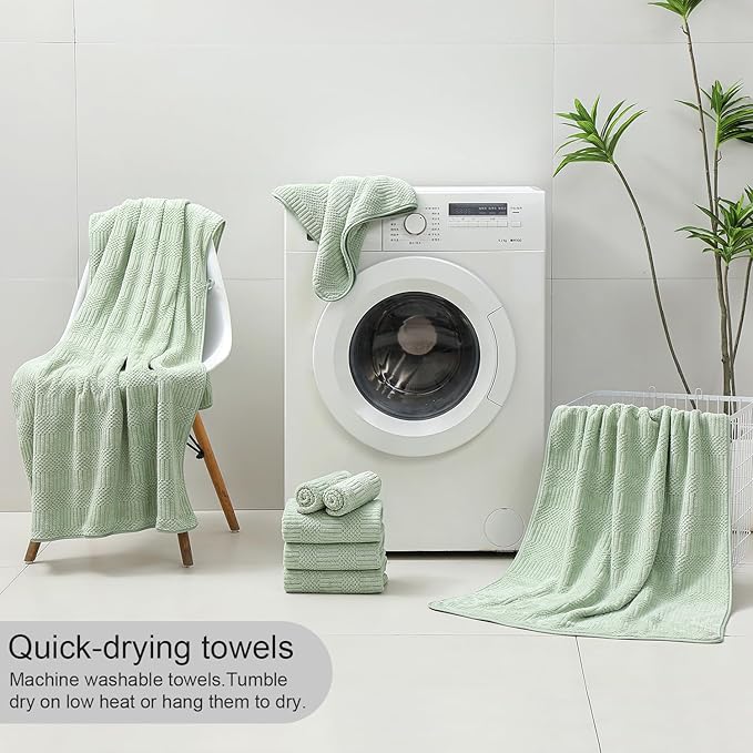 8 Piece Sage Green Bath Towels Set,2 Oversized Large Bath Sheets,2 Hand Towels and 4 Washcloths,600 GSM Soft Fluffy Luxury Towel Set,Highly Absorbent Quick Dry Towel Collection for Bathroom,Home,Hotel