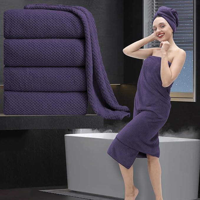 Extra Large Bath Towel Set of 4 (35"x70"),Oversized Bath Sheet Super Soft Highly Absorbent Jumbo Bathroom Towel Set Microfibers Quick Dry Shower Towel for Hotel,Bathroom,Guest,Spa,Gym (Pulm)