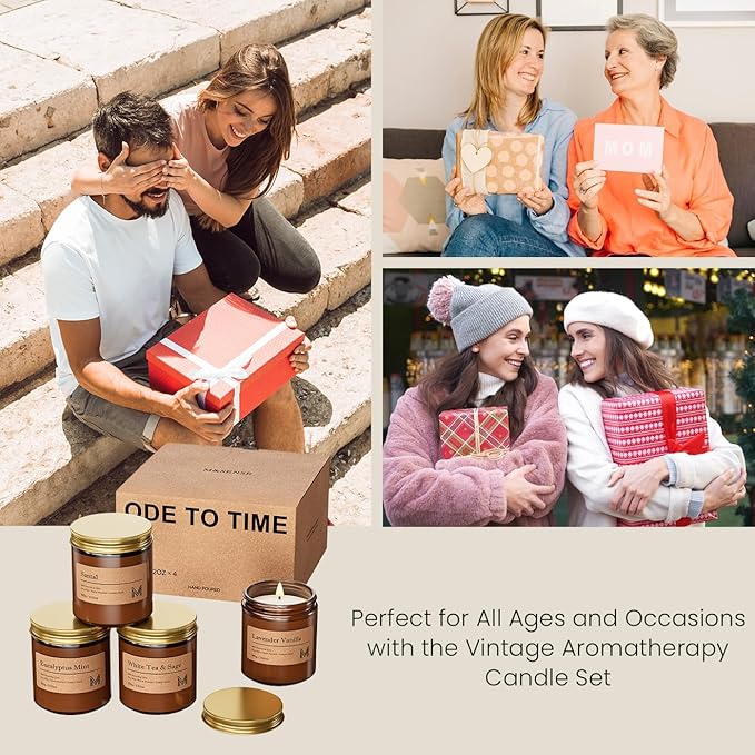 M&SENSE 4 Pack Candle Gift Set, Scented Candle Sets for Men and Women, Soy Wax Candles Home Scented, Long Lasting Amber Jar Candles for Mother's Day, Christmas, Holiday