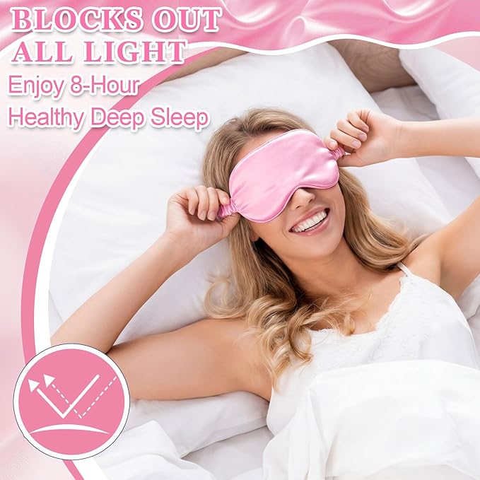 Cutecrop 12 Pcs Silk Sleep Masks Soft Satin Eye Masks with Adjustable Elastic Strap for Sleeping Comfortable Blindfold Eyeshade for Women Men Nap Night Travel Gifts (Pink)