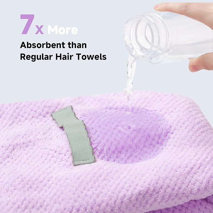 Microfiber Hair Towel Wrap for Women, Quick-Dry Turban, Ultra Absorbent & Anti-Frizz, Ideal for Long, Thick & Curly Hair, Soft Lightweight Drying Towel (24x42, Purple)