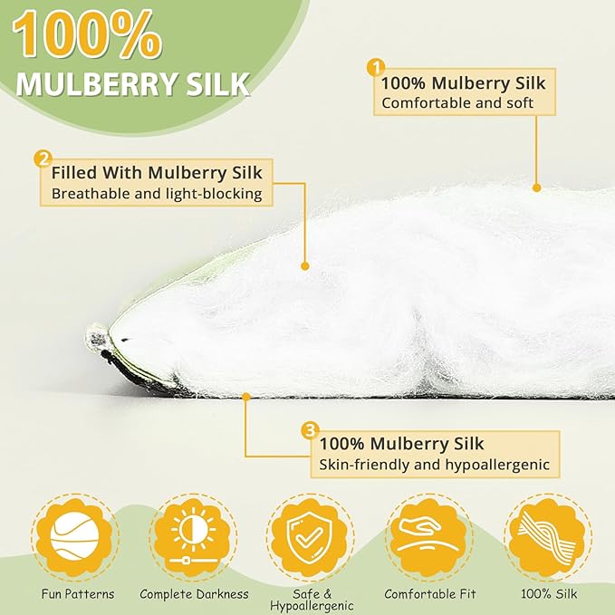 Kids Silk Sleep Mask – 100% Mulberry Silk Eye Cover, Kid Eye Mask with Adjustable Strap, Soft & Breathable Blackout Sleeping Mask for Boys and Girls Ages 5-15 (Soccer Ball Print)