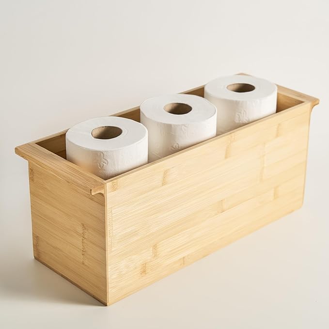 Bamboo Toilet Paper Holder & Bathroom Organizer by Alder Row, Freestanding Toilet Tissue Holder, Modern & Minimalistic Bathroom Storage Solution