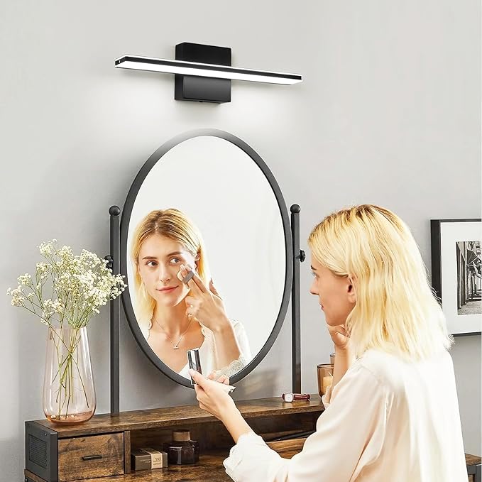 Black Bathroom Vanity Lights 16 Inch LED Lights Over Mirror for Bathroom 9W Bath Lamp Cool White 6000K Vanity Lighting Fixtures Black Modern Wall Lighting for Mirror