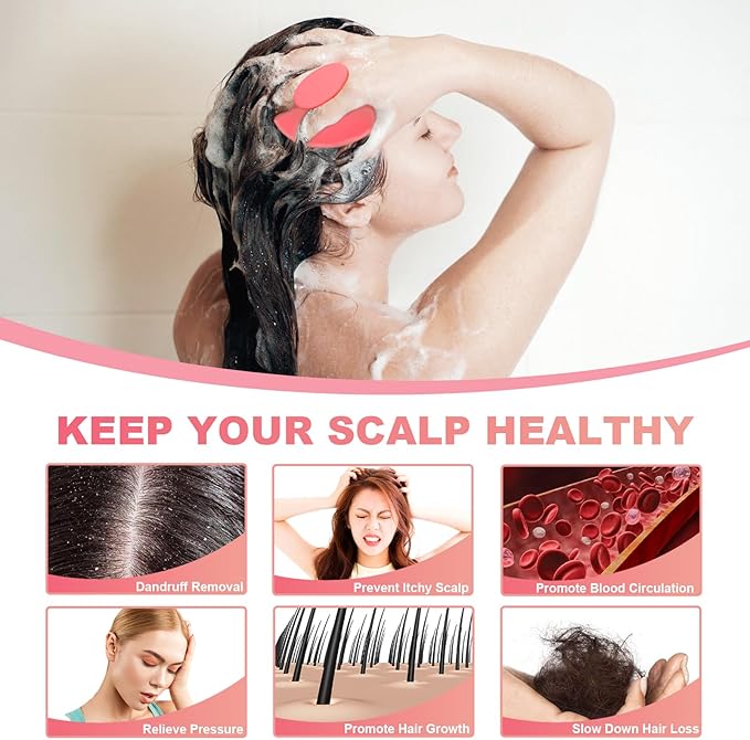Meartchy Silicone Scalp Massager Shampoo Brush, Scalp Brush for Hair Growth & Dandruff Removal, Hair Scrubber Scalp Stimulator Exfoliator Brush with Soft Bristles for Wet Dry Scalp Care (Rose Red)