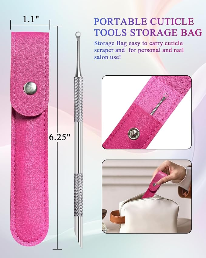 Loop Cuticle Pusher, Pre-treatment Cuticle Pusher, Stainless Steel Round Cuticle Pusher with 100#/240# Grit Nail Files and 1p Storage Bags, For Salon & Home Use