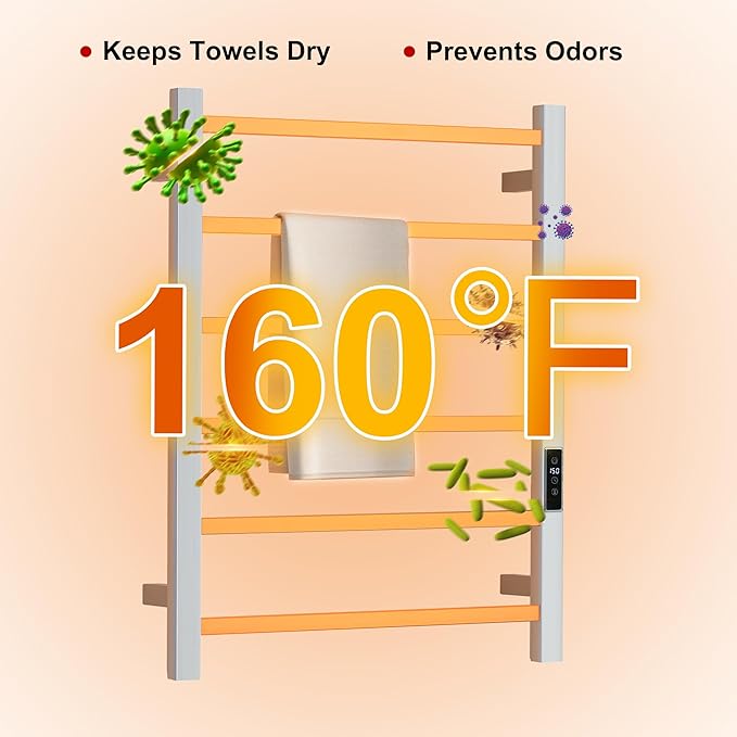 Heated Towel Racks for Bathroom, Wall Mounted Electric Towel Warmer Racks with Timer & Temperature Control, Stainless Steel Towel Heater for Bathroom (Square-Brushed 6 Bars)