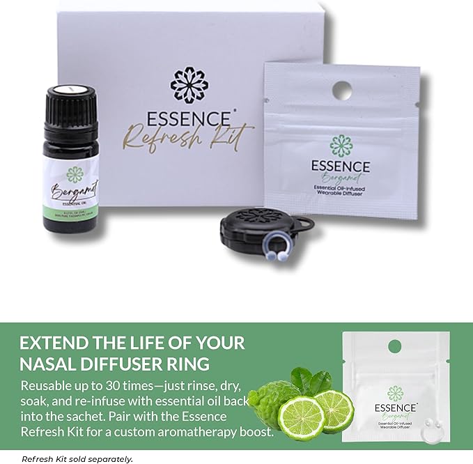 Essence Wearable Aromatherapy Nasal Diffuser – Bergamot Essential Oil Nose Ring Silicone Inhaler for Stress & Mood Support - Made in USA & Travel-Friendly
