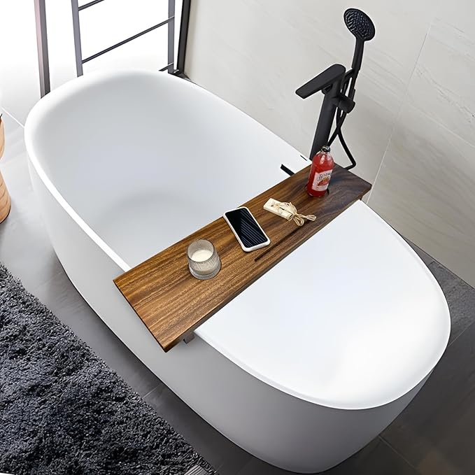 Walnut Bathtub Tray (35"x9"x2.5"), Luxury Bath Tray for Tub | Anti-Tip Adjustable Bathtub Trays for House Warming Gifts