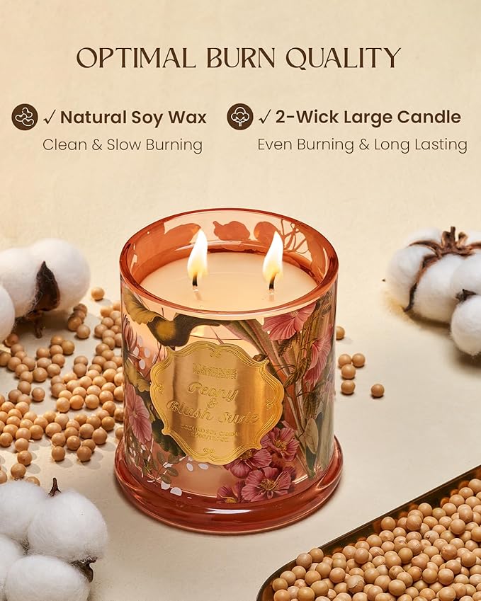 M&SENSE Peony Blush Sude Spring Floral Soy Candle, 12.7oz 75H Non-Toxic Large Jar Candle, Elegant Home Fragrance, Perfect Present for Mom Her