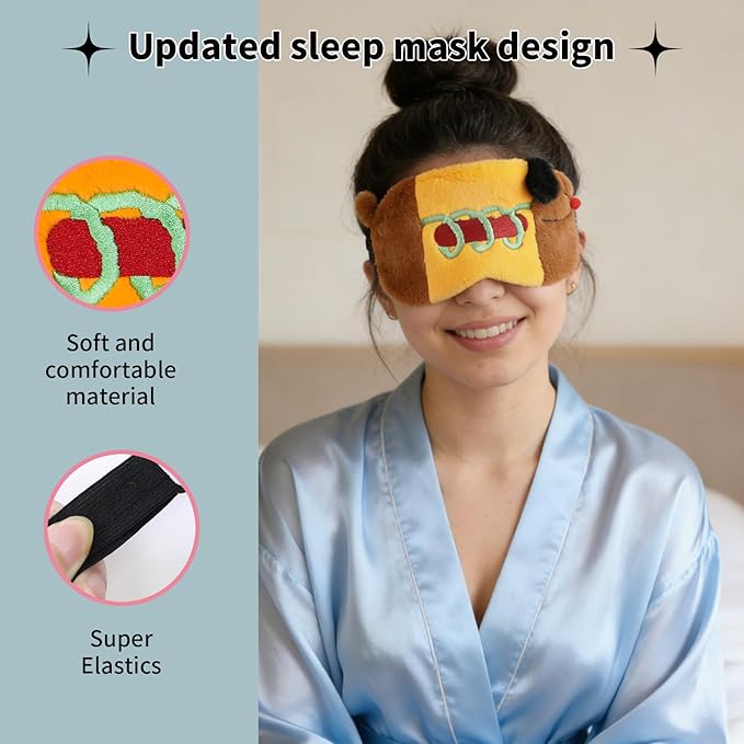 PERFECTSIGHT Sleep Eye Masks, Cute Sleep Eye Cover Lightweight Adjustable Eyeshade Mask Cover for Women Men Sleep Travel Nap, Hotdog Dachshund