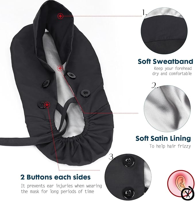 Satin Lined Scrub Caps with Buttons & Sweathand, Surgical Caps for Women