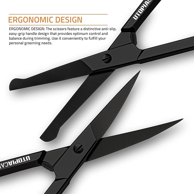 Utopia Care Eyebrow Scissors, Professional Stainless Steel Small Shears for Men and Women, Nose Hair Scissors for Grooming Mustache, Beard, Eyelashes, Ear Hair Trimming, Black, Pack of 150